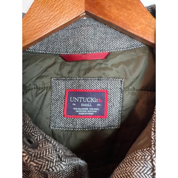 UNTUCKit Men's Vinifera Quilt Herringbone Shirt Jacket Gray Wool Blend Capsule - Picture 4 of 11